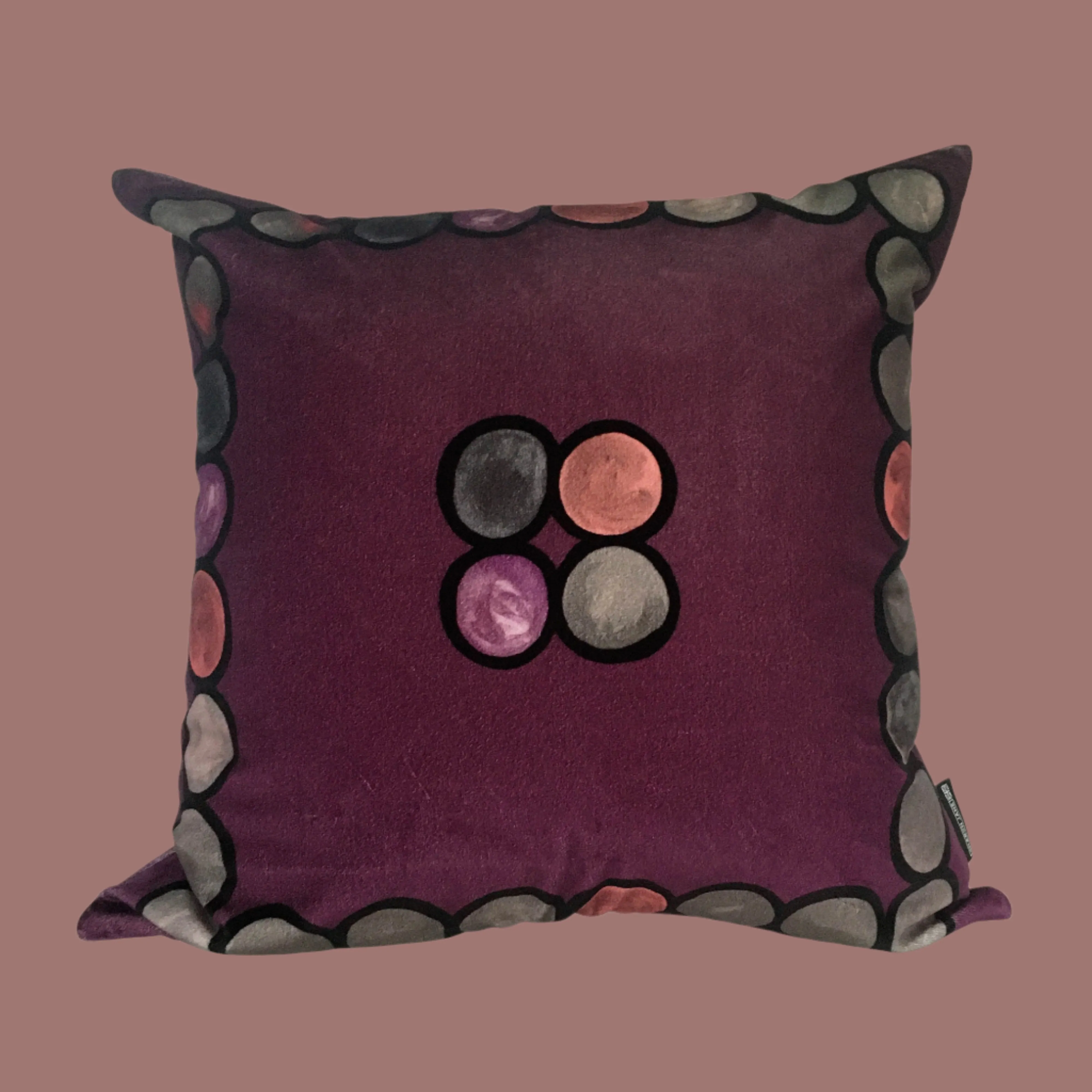 Ombré Circle Velvet Cushion - Aubergine    Grey