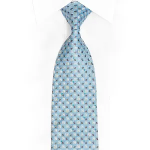 Paisley Checkered Motif On Light Blue Silver Rhinestone Tie With Silver Sparkles