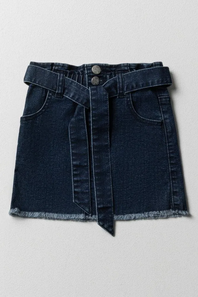 Paper Bag Denim Skirt Dark Wash