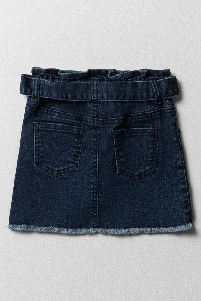 Paper Bag Denim Skirt Dark Wash