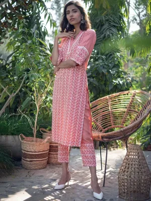 Peach Embroidered Silk Kurta