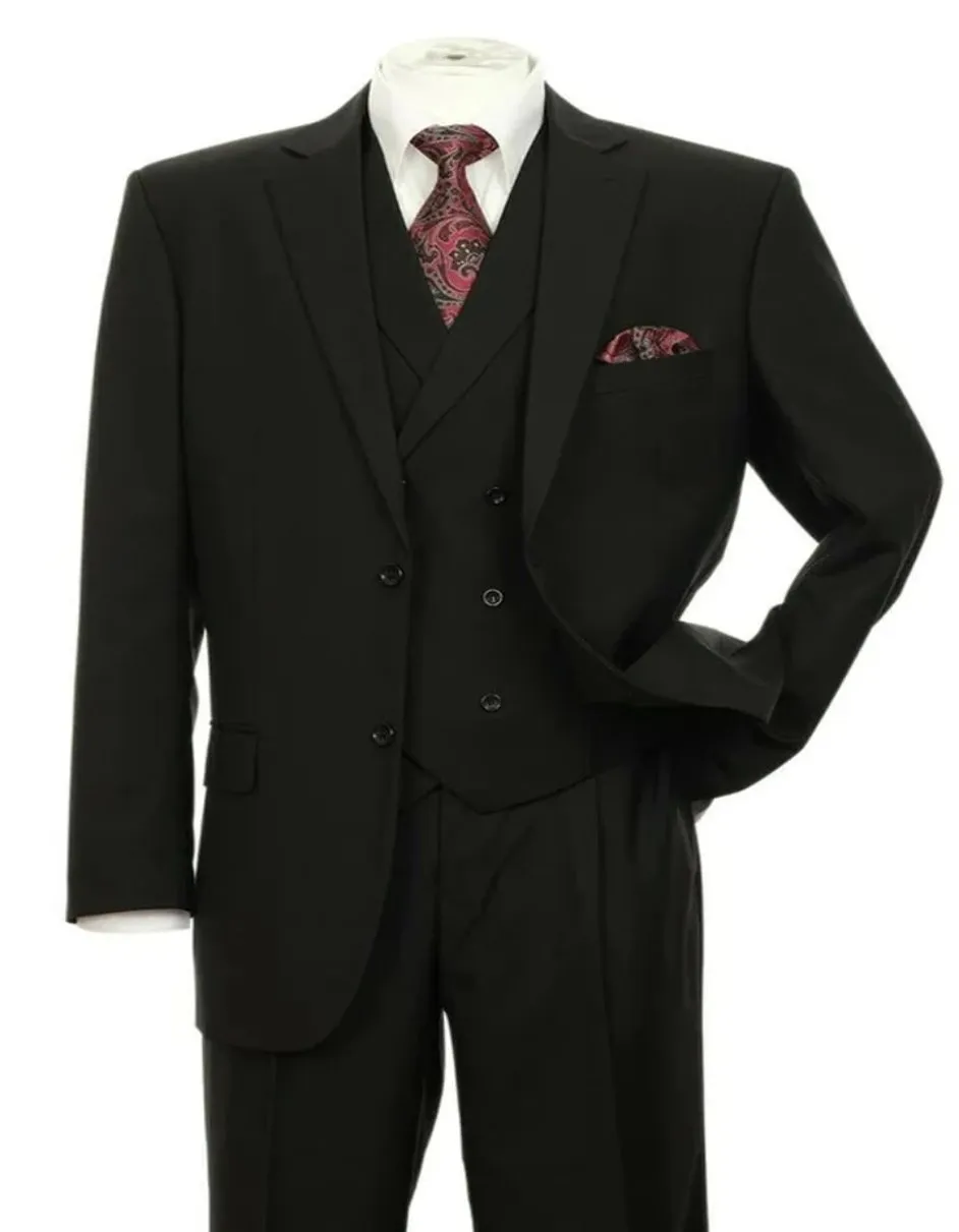 Pleated Dress Men Suits - Mens 2 button Pleated Pant Black Double Breasted Suit