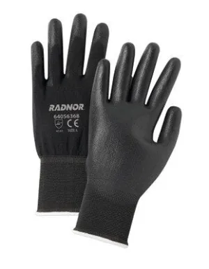 Radnor X-Large 13 Gauge Economy Black Polyurethane Palm Coated Work Gloves With Gray Nylon Knit Liner