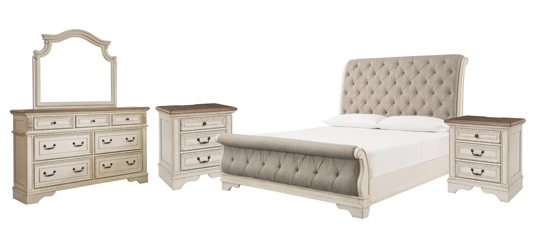 Realyn King Sleigh Bed with Mirrored Dresser and 2 Nightstands