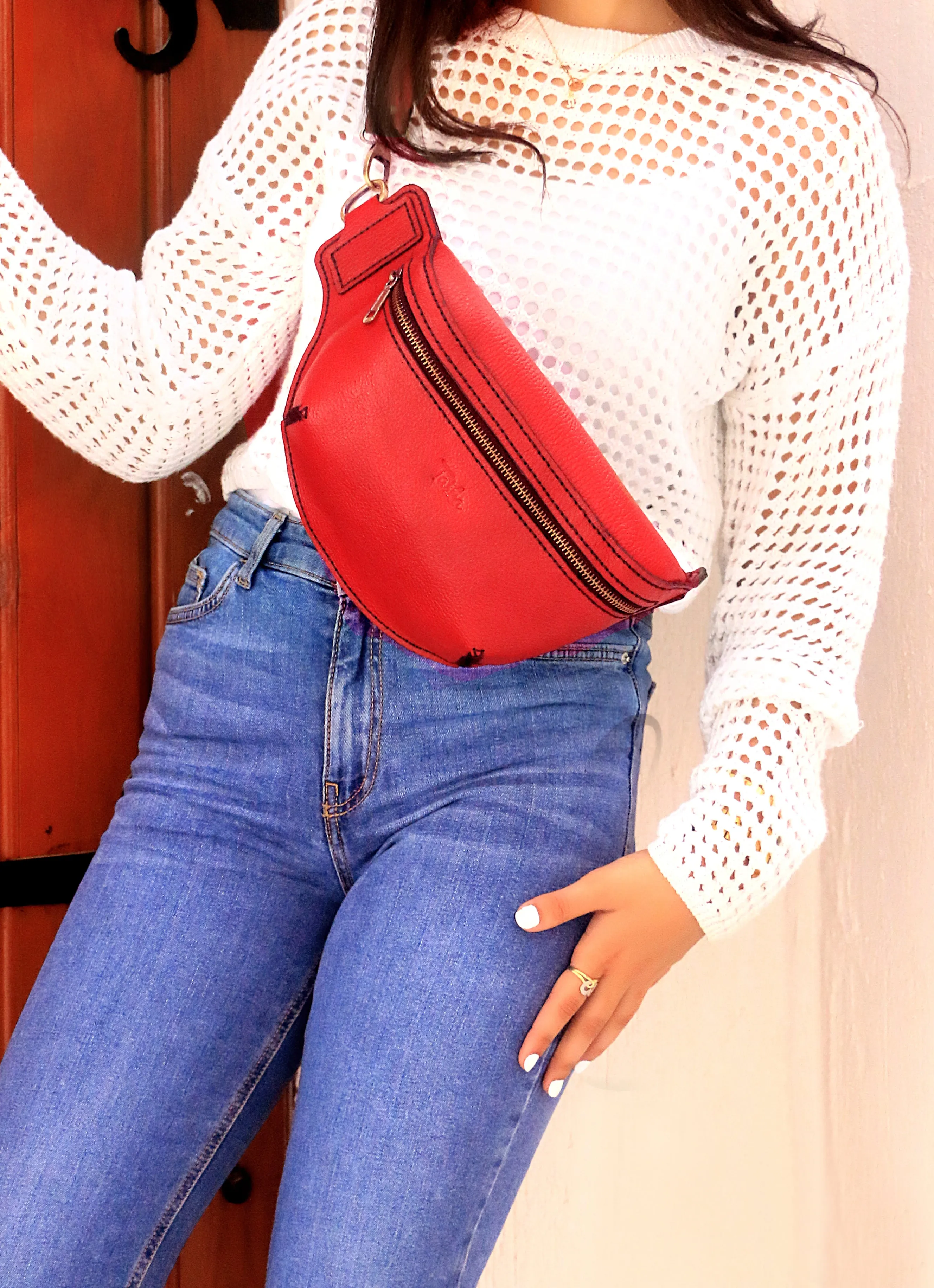 Red casual waist-bag