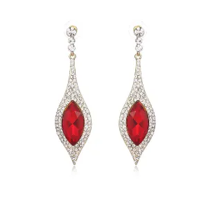 Red Waterdrop Dazzling Long Rhinestone Bridal Cocktail Party Earring