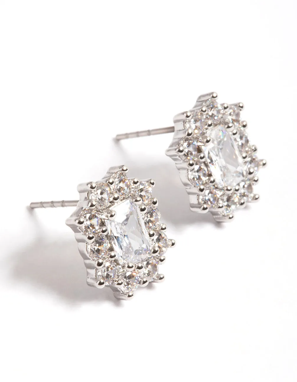 Rhodium Diamante Rectangle Stud Earrings