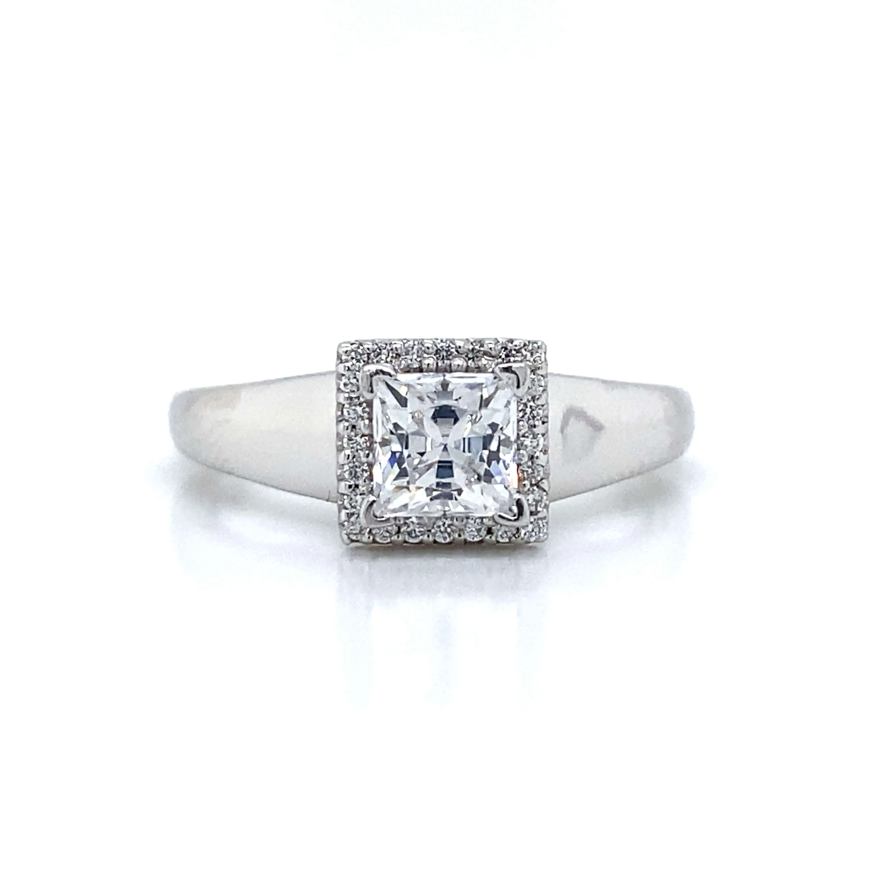 Ritani Square Halo Engagement Ring in 18K White Gold