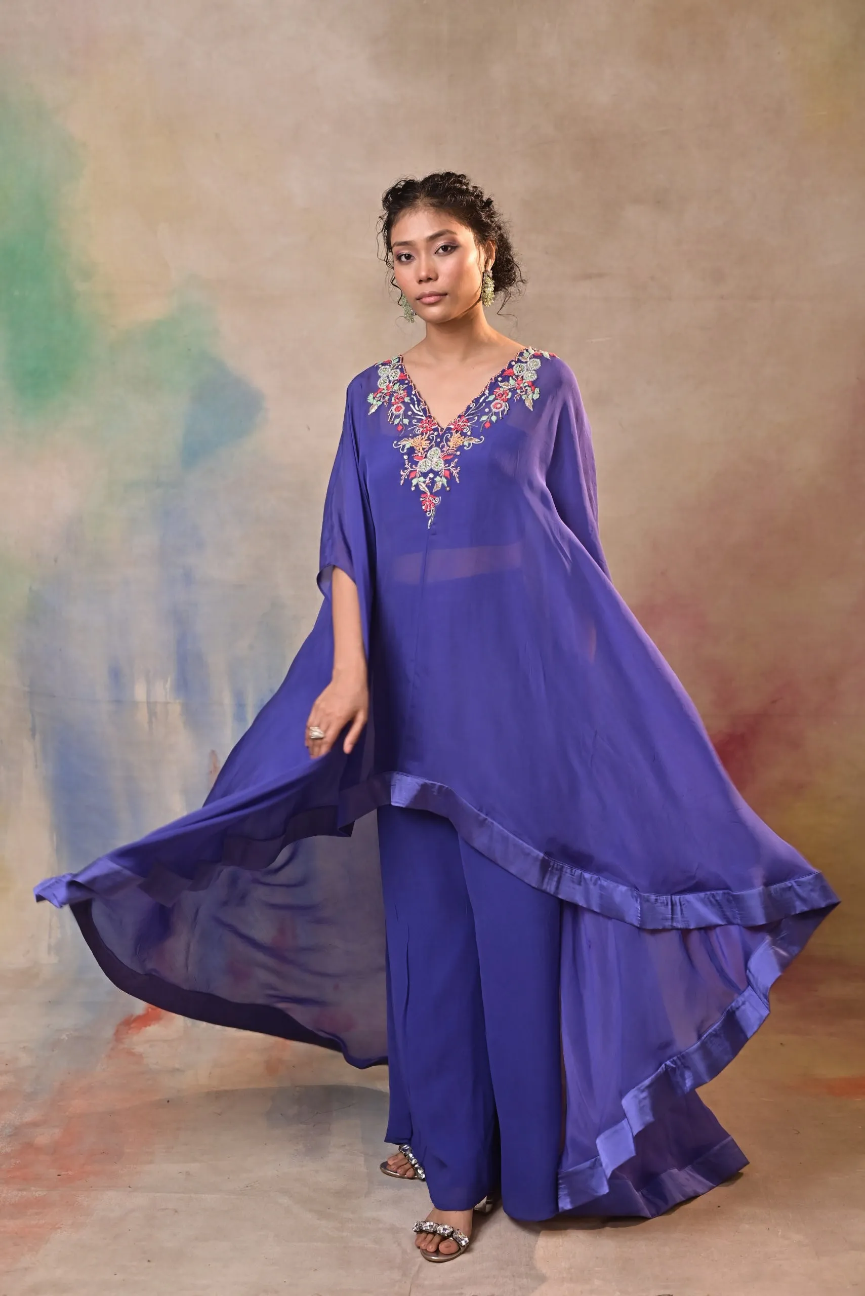 Royal Blue Embroidered indo-western ensemble