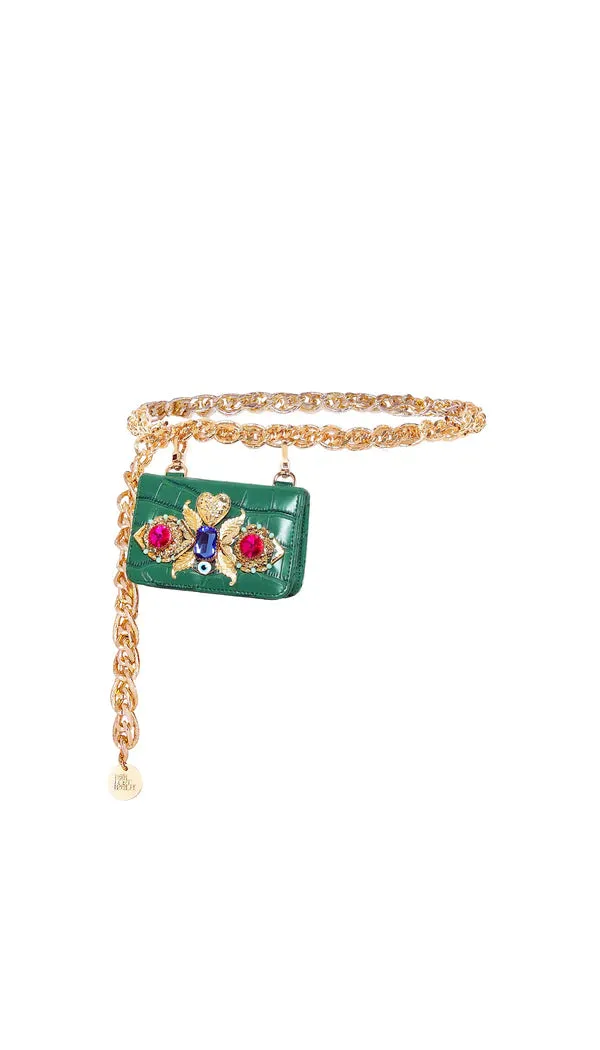 Sacramento Green Embellished Chain-Link Belt Bag