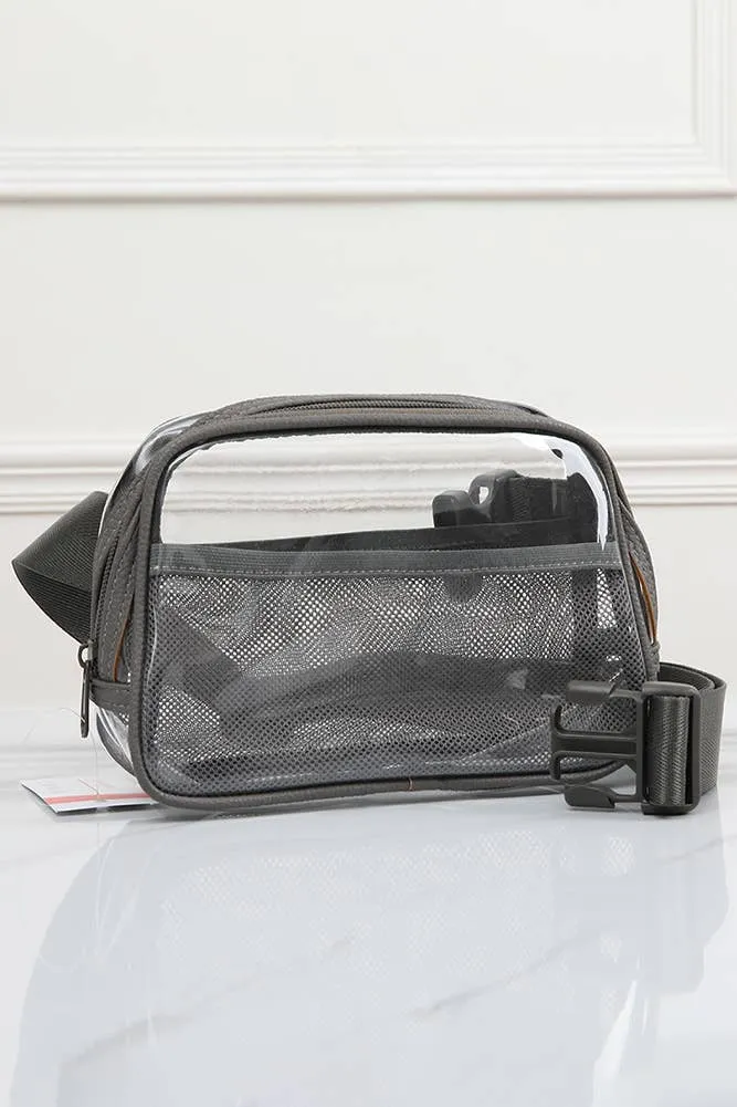 Solid Color Trim Clear Waist Crossbody Bag