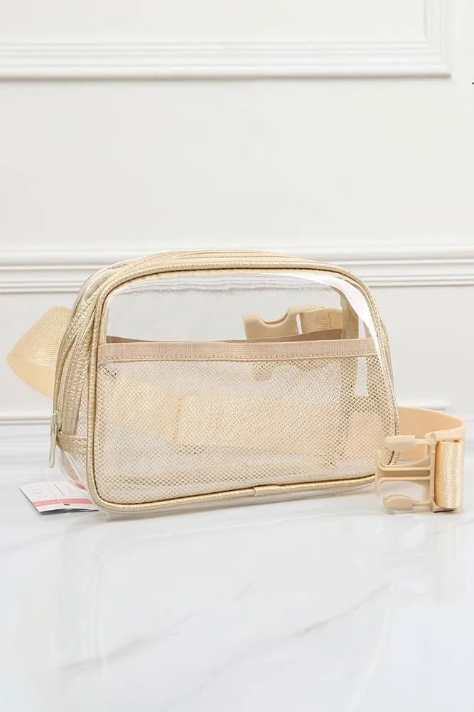 Solid Color Trim Clear Waist Crossbody Bag