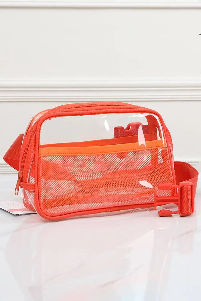 Solid Color Trim Clear Waist Crossbody Bag