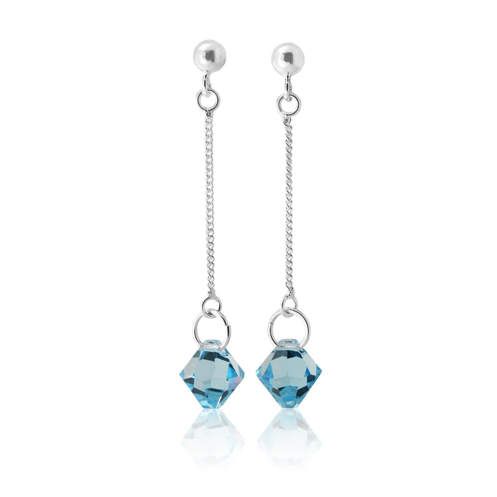 Sterling Silver Crystal Blue Bead Stud Drop Earrings