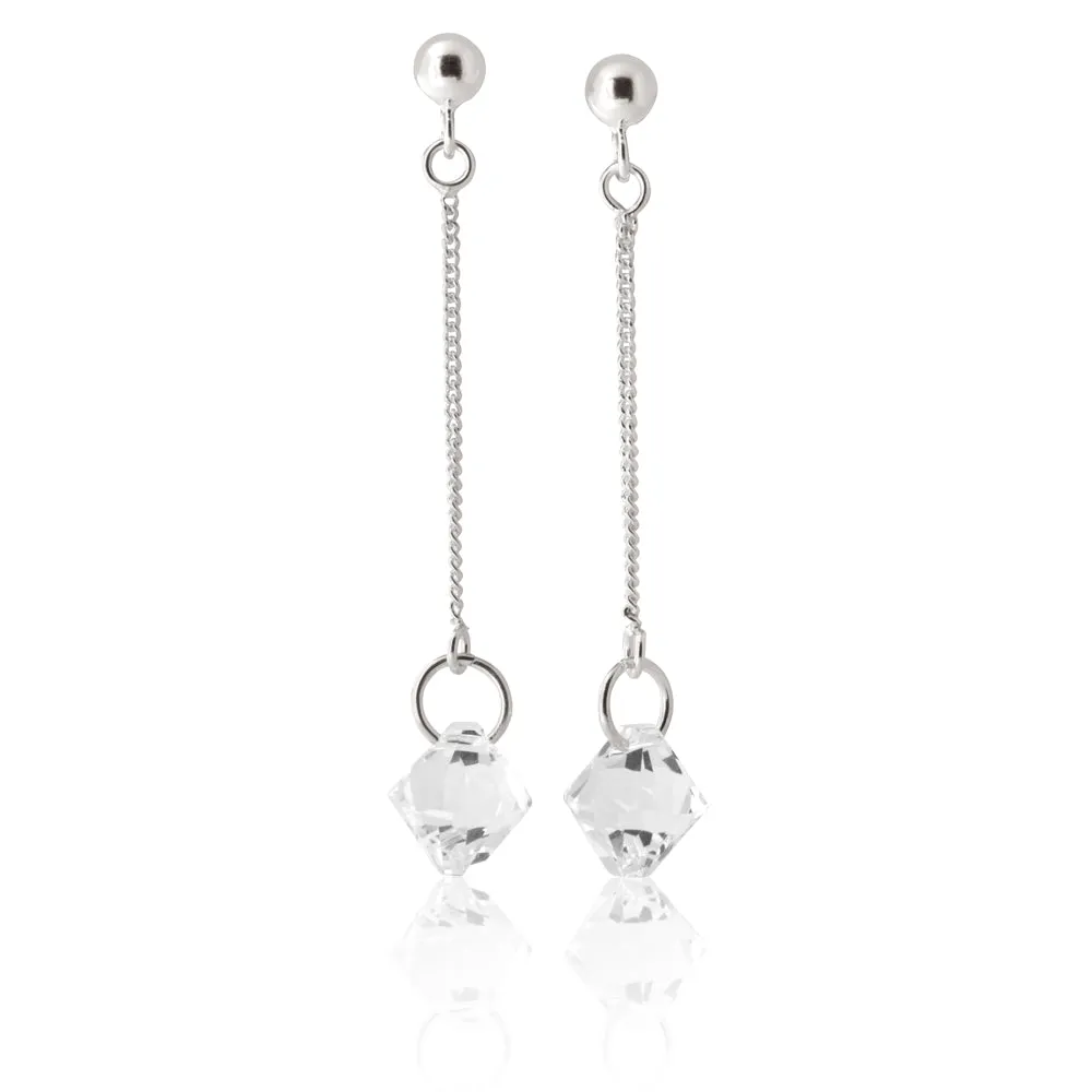 Sterling Silver Crystal White Bead Drop Earrings