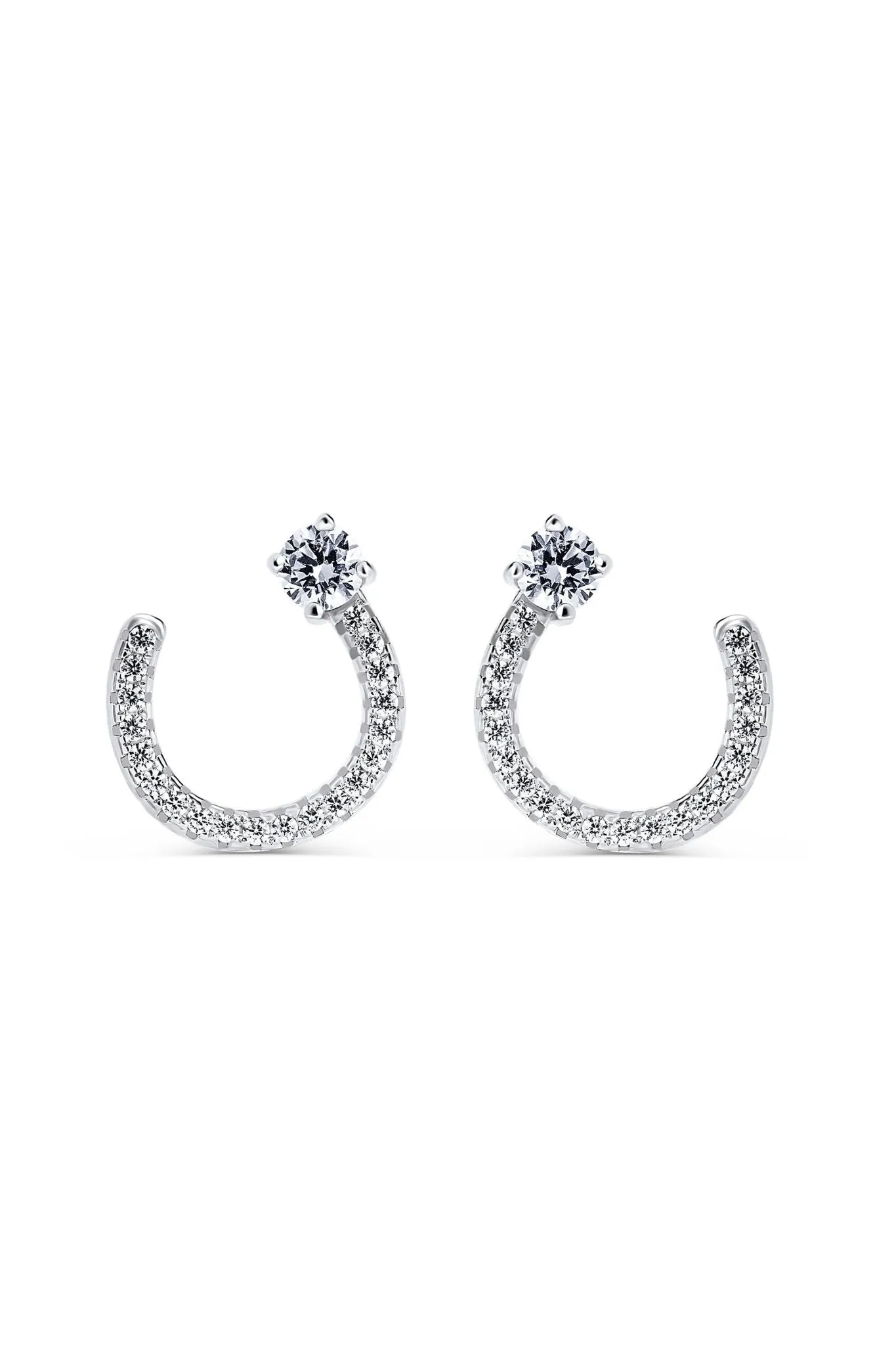 Sterling Silver Cubic Zirconia Horseshoe Stud Earrings