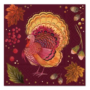 Sumptuous Harvest Turkey Paper Luncheon Napkins - Foil Accented