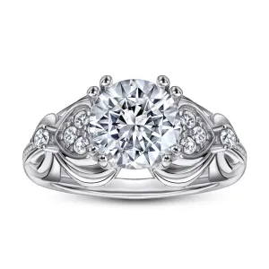 Sumptuous Round Zircon with Heart Pattent Split Shank Silver Ring