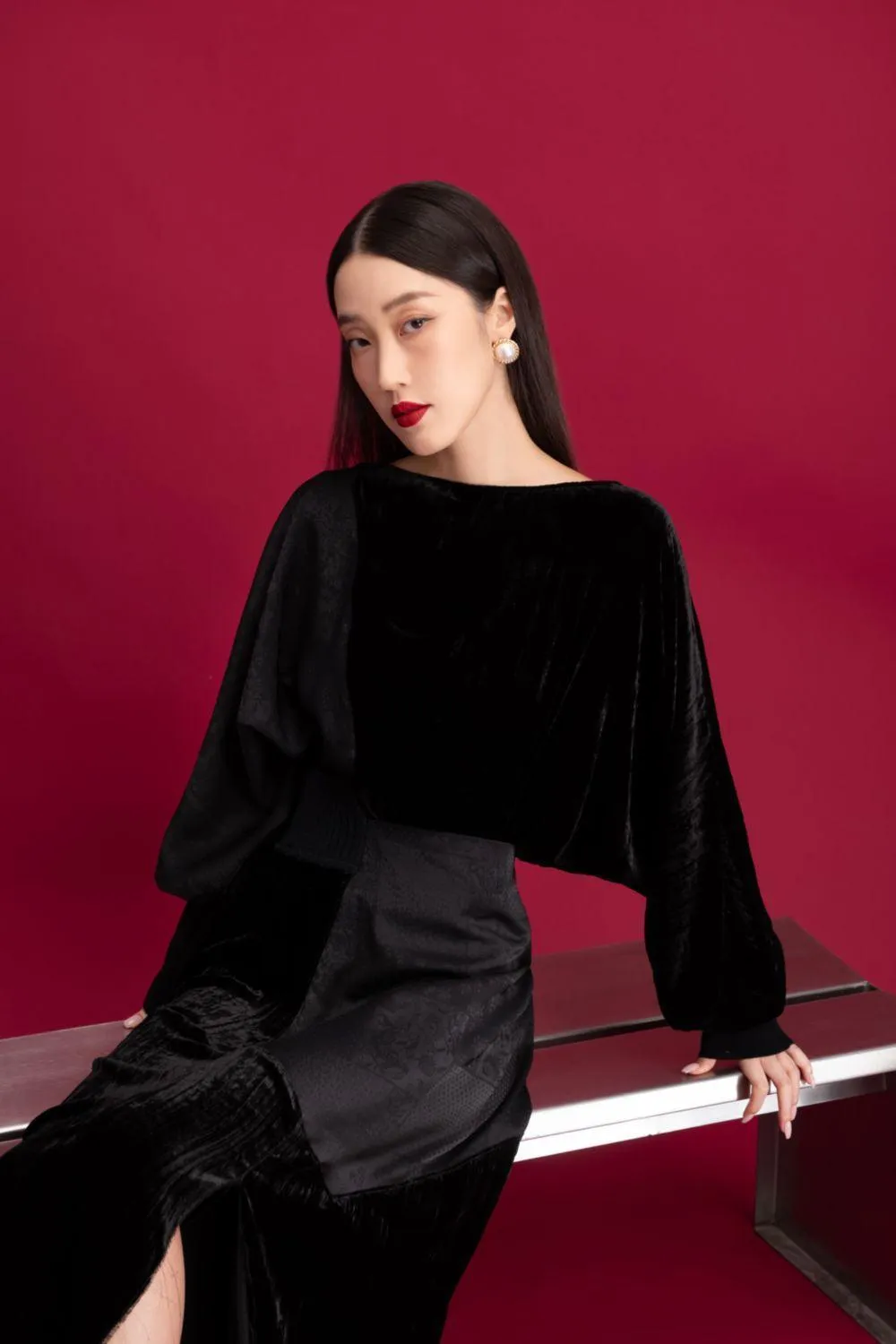 Tala Straight Long Sleeved Velvet Top