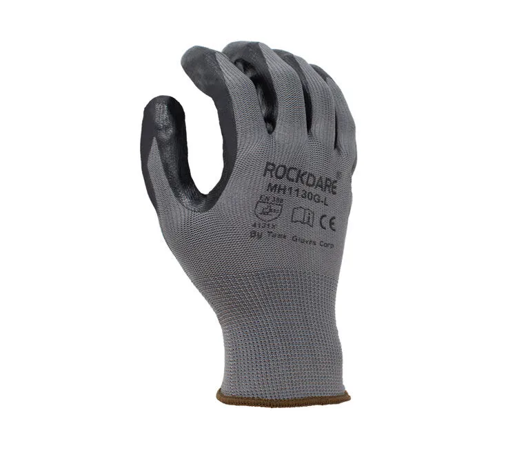 TASK GLOVES - 13 Gauge Gray Gloves, Polyester Shell, Black Nitrile Palm Coated - VEND PACK - Quantity 12 Pair