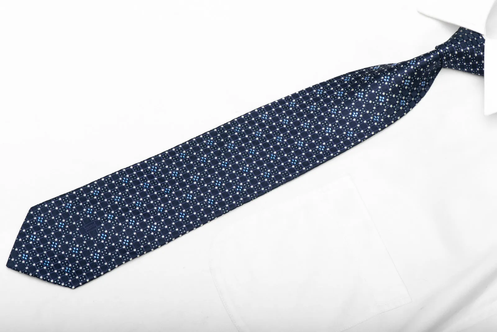 Trellis On Blue Rhinestone Silk Tie With Silver Sparkles