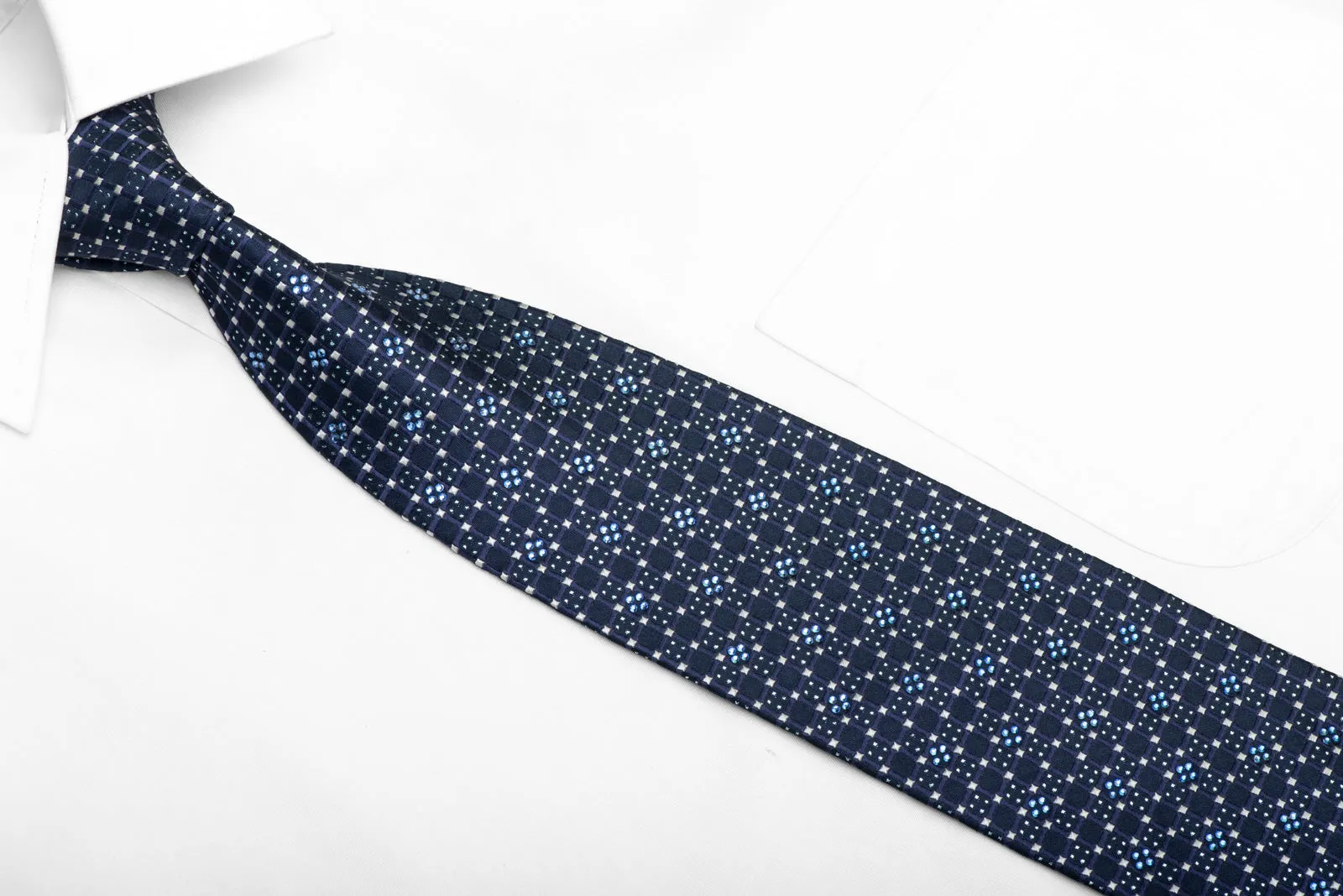 Trellis On Blue Rhinestone Silk Tie With Silver Sparkles