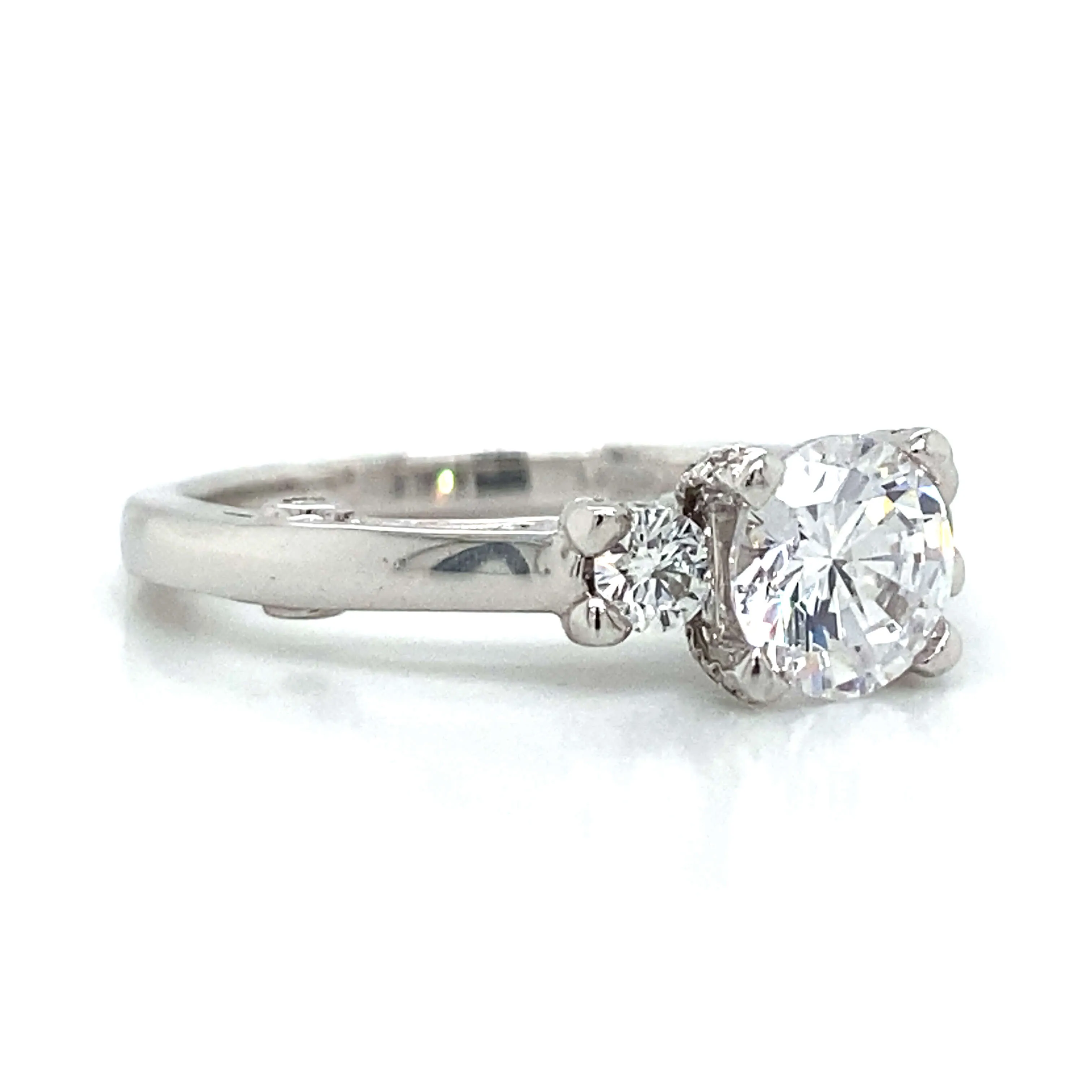 Verragio Three Stone Round & Pave Set Engagement Ring in 18K White Gold