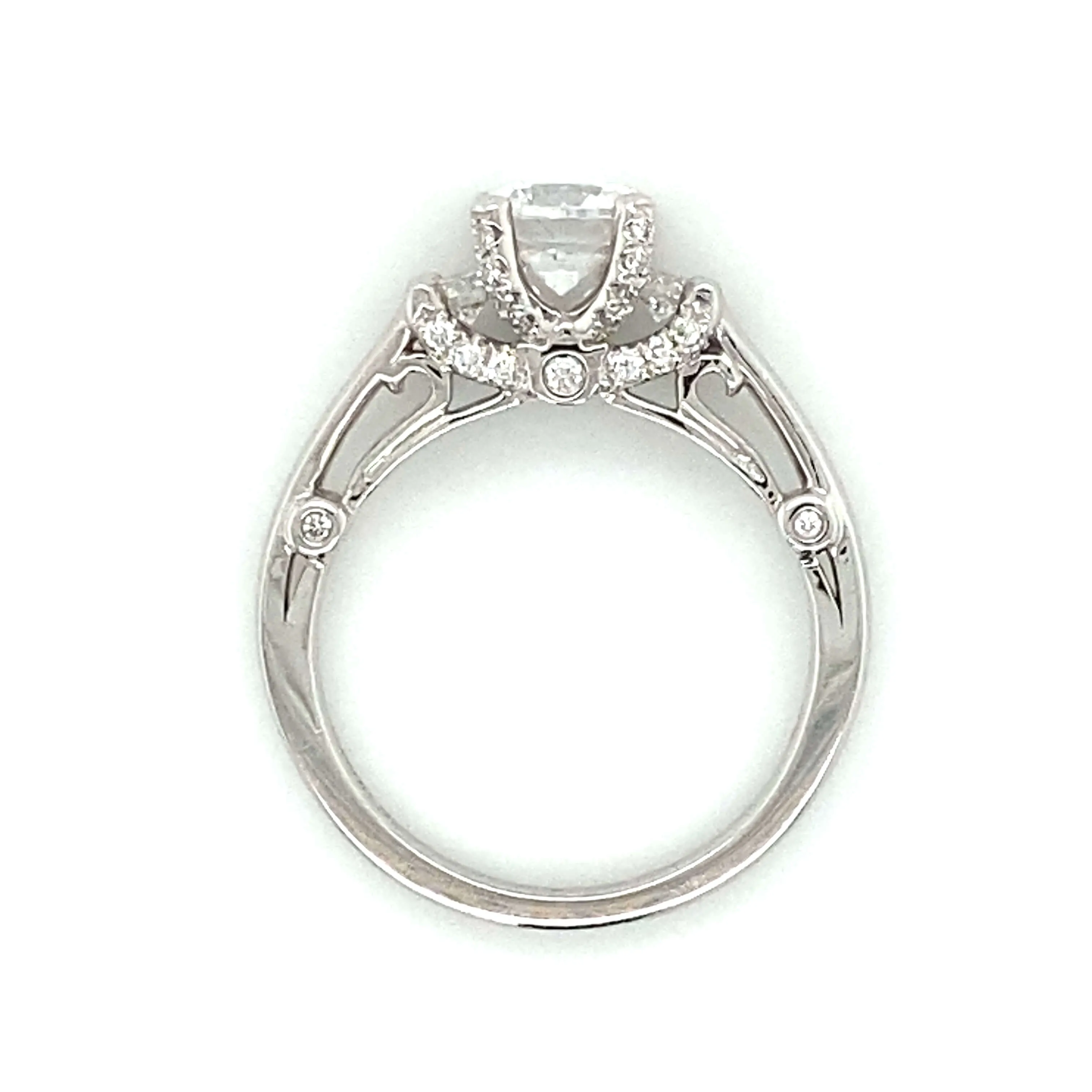 Verragio Three Stone Round & Pave Set Engagement Ring in 18K White Gold