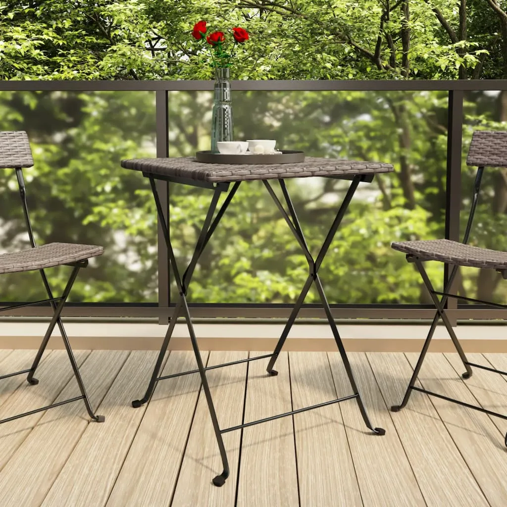 vidaXL Folding Bistro Table Grey 55x54x71 cm Poly Rattan