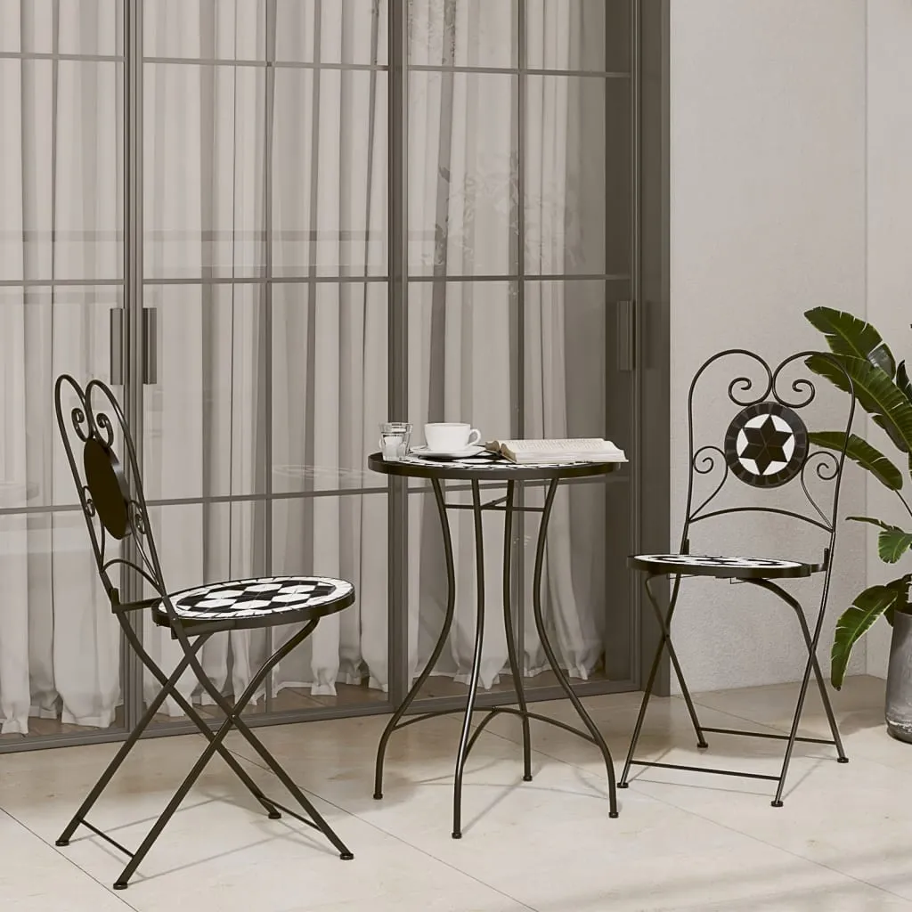 vidaXL Mosaic Bistro Table Black and White Ø50x70 cm Ceramic