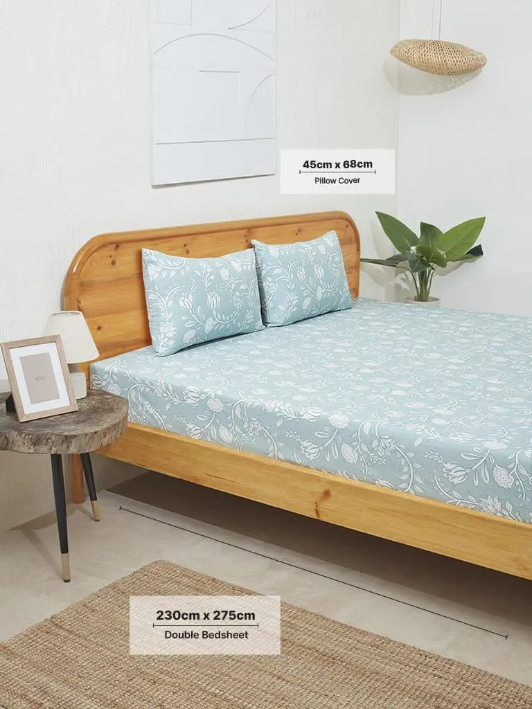 Westside Home Aqua Double Bed Flat Sheet and Pillowcase Set