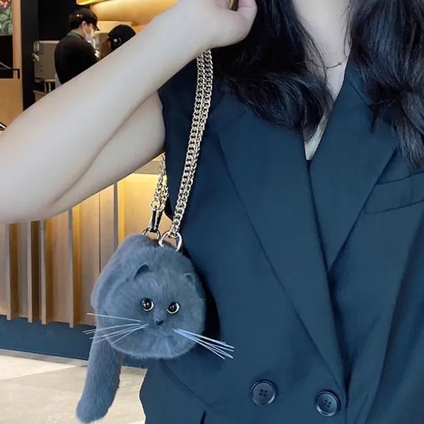 Winter Plush Cute Cat Bag - Cat Shaped Shoulder Bag for Women